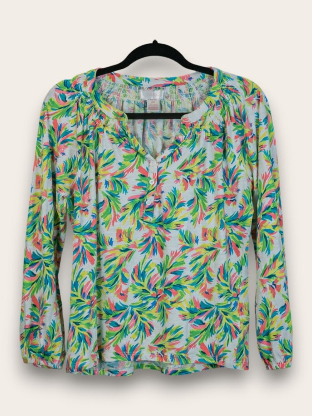 Stella Parker Tropical Leaf Print Button Front Blouse Sz M